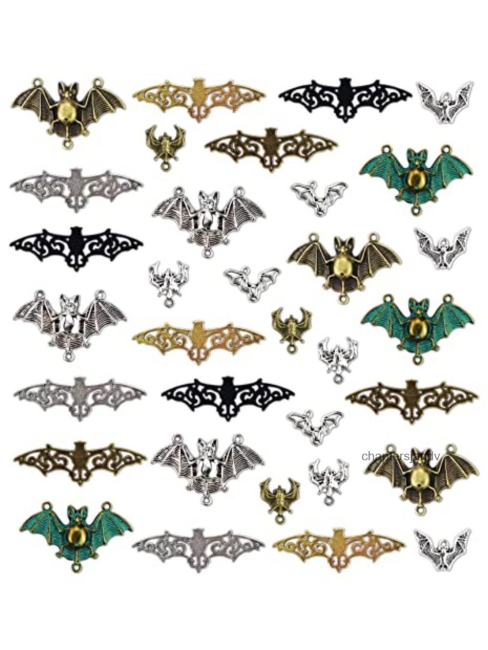 33pc Bat Charms Zinc Alloy Halloween Jewelry Making Pendants DIY Craft Supplies